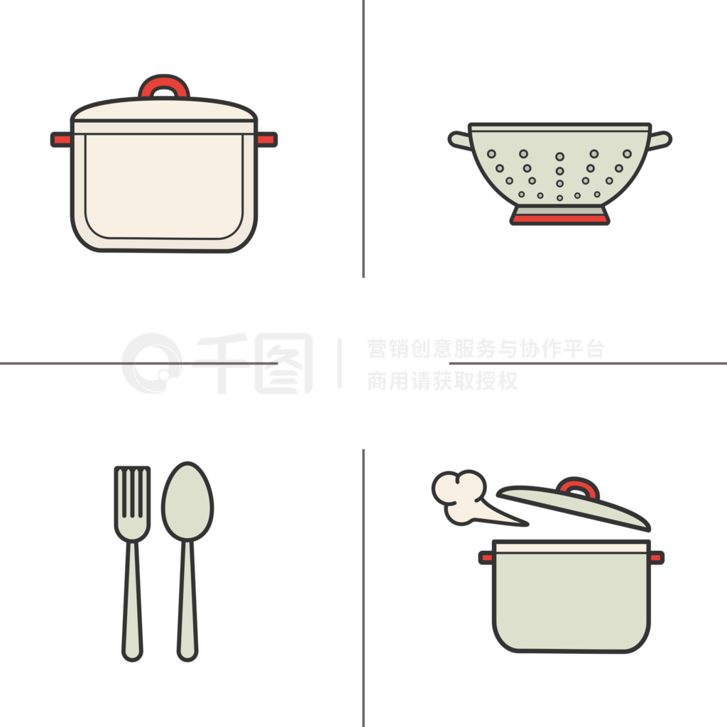 廚房與文具的彩色交集 一組圖標的實用美學